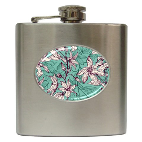 Vintage Floral Pattern Hip Flask (6 oz) from ArtsNow.com Front