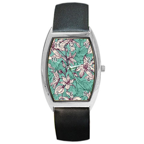 Vintage Floral Pattern Barrel Style Metal Watch from ArtsNow.com Front