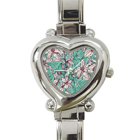 Vintage Floral Pattern Heart Italian Charm Watch from ArtsNow.com Front