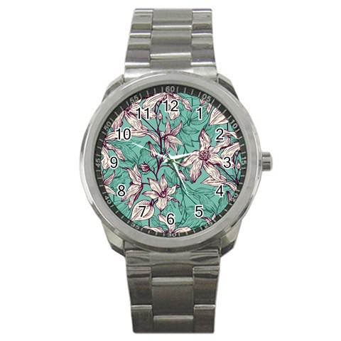 Vintage Floral Pattern Sport Metal Watch from ArtsNow.com Front