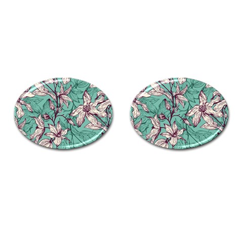 Vintage Floral Pattern Cufflinks (Oval) from ArtsNow.com Front(Pair)