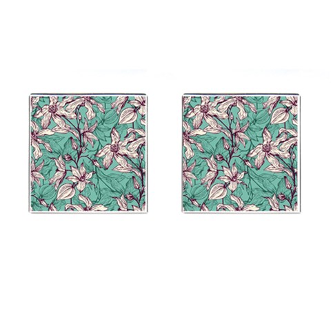 Vintage Floral Pattern Cufflinks (Square) from ArtsNow.com Front(Pair)