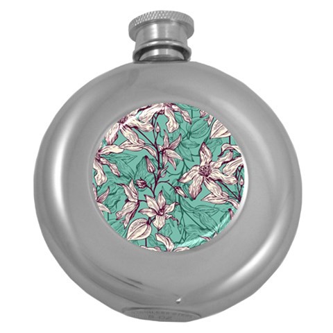 Vintage Floral Pattern Round Hip Flask (5 oz) from ArtsNow.com Front