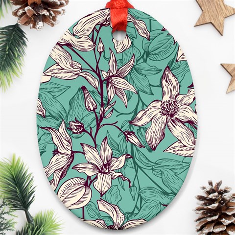 Vintage Floral Pattern Oval Ornament (Two Sides) from ArtsNow.com Front
