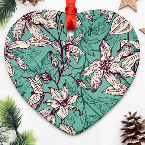 Vintage Floral Pattern Heart Ornament (Two Sides) from ArtsNow.com Front