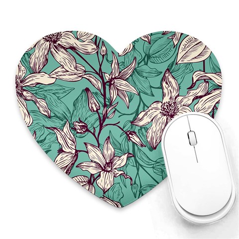 Vintage Floral Pattern Heart Mousepads from ArtsNow.com Front