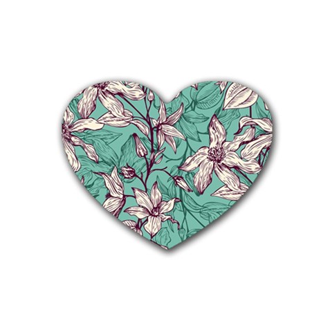 Vintage Floral Pattern Rubber Coaster (Heart)  from ArtsNow.com Front