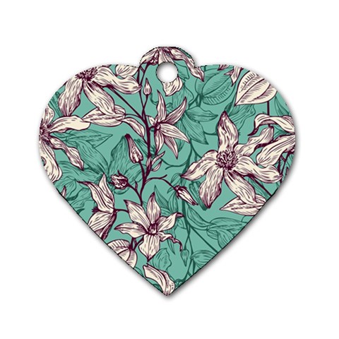 Vintage Floral Pattern Dog Tag Heart (Two Sides) from ArtsNow.com Front
