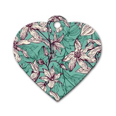 Vintage Floral Pattern Dog Tag Heart (Two Sides) from ArtsNow.com Front