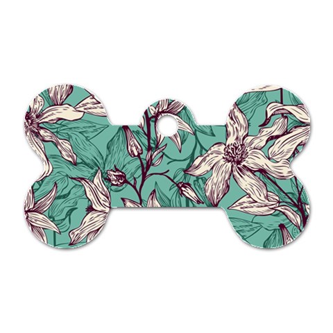 Vintage Floral Pattern Dog Tag Bone (One Side) from ArtsNow.com Front