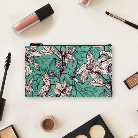 Vintage Floral Pattern Cosmetic Bag (Small) from ArtsNow.com Front