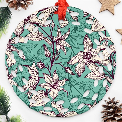 Vintage Floral Pattern Round Filigree Ornament (Two Sides) from ArtsNow.com Front