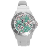Vintage Floral Pattern Round Plastic Sport Watch (L)