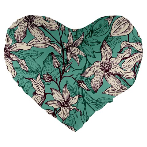Vintage Floral Pattern Large 19  Premium Heart Shape Cushions from ArtsNow.com Front