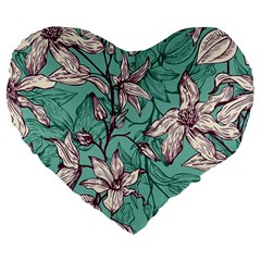 Vintage Floral Pattern Large 19  Premium Heart Shape Cushions from ArtsNow.com Front