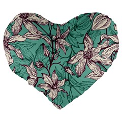 Vintage Floral Pattern Large 19  Premium Heart Shape Cushions from ArtsNow.com Back