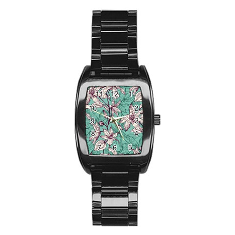 Vintage Floral Pattern Stainless Steel Barrel Watch from ArtsNow.com Front