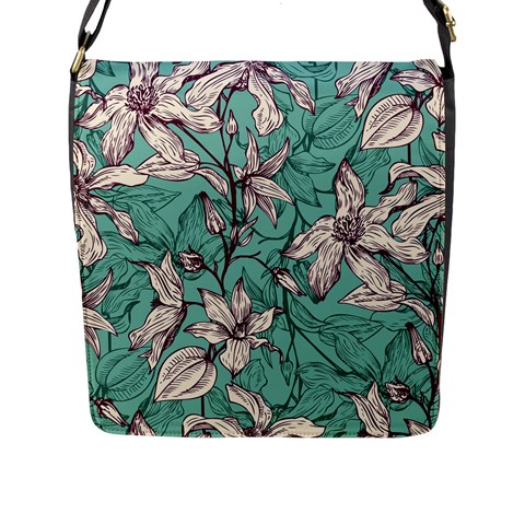 Vintage Floral Pattern Flap Closure Messenger Bag (L) from ArtsNow.com Front