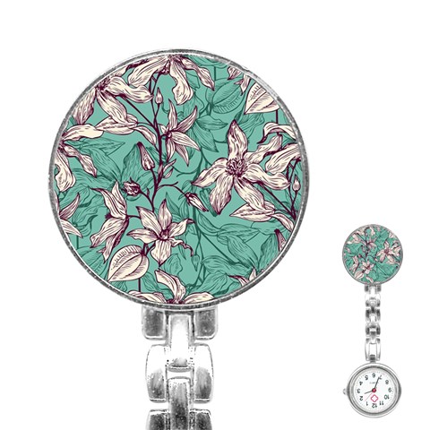 Vintage Floral Pattern Stainless Steel Nurses Watch from ArtsNow.com Front