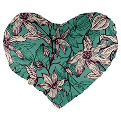 Vintage Floral Pattern Large 19  Premium Flano Heart Shape Cushions from ArtsNow.com Back