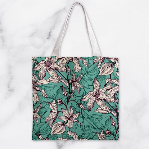 Vintage Floral Pattern Zipper Grocery Tote Bag from ArtsNow.com Front