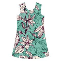 Vintage Floral Pattern Kids  Short Sleeve Velvet Dress from ArtsNow.com Front