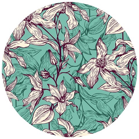 Vintage Floral Pattern Wooden Puzzle Round from ArtsNow.com Front