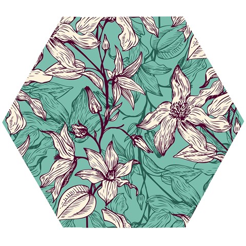 Vintage Floral Pattern Wooden Puzzle Hexagon from ArtsNow.com Front