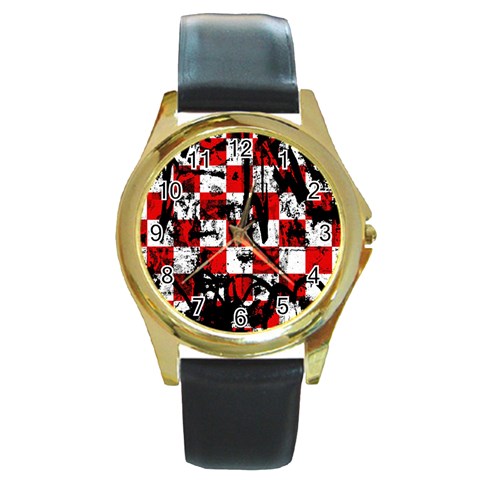 Emo Checker Graffiti Round Gold Metal Watch from ArtsNow.com Front