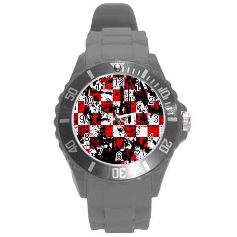 Emo Checker Graffiti Round Plastic Sport Watch (L) from ArtsNow.com Front
