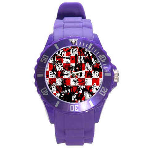 Emo Checker Graffiti Round Plastic Sport Watch (L) from ArtsNow.com Front