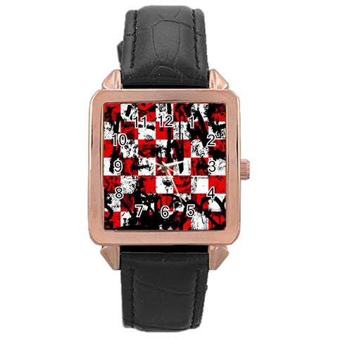 Emo Checker Graffiti Rose Gold Leather Watch  from ArtsNow.com Front