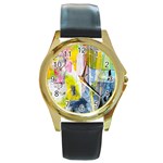Graffiti Graphic Round Gold Metal Watch
