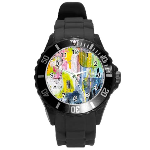 Graffiti Graphic Round Plastic Sport Watch (L) from ArtsNow.com Front