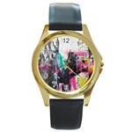 Graffiti Grunge Round Gold Metal Watch