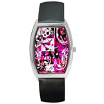 Pink Checker Graffiti Barrel Style Metal Watch