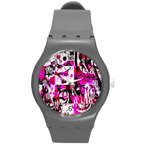 Pink Checker Graffiti Round Plastic Sport Watch (M) from ArtsNow.com Front