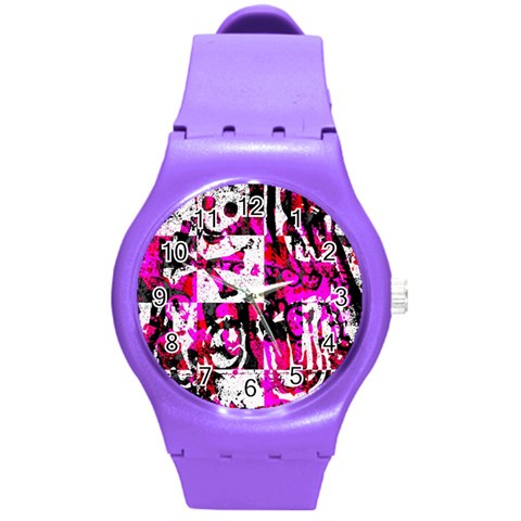 Pink Checker Graffiti Round Plastic Sport Watch (M) from ArtsNow.com Front