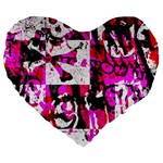 Pink Checker Graffiti Large 19  Premium Heart Shape Cushion