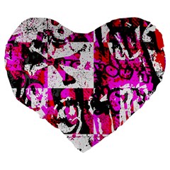 Pink Checker Graffiti Large 19  Premium Heart Shape Cushion from ArtsNow.com Back