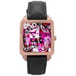 Pink Checker Graffiti Rose Gold Leather Watch 