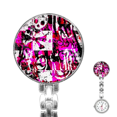 Pink Checker Graffiti Stainless Steel Nurses Watch from ArtsNow.com Front