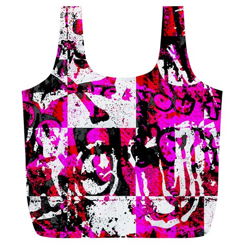 Pink Checker Graffiti Full Print Recycle Bag (XL) from ArtsNow.com Front