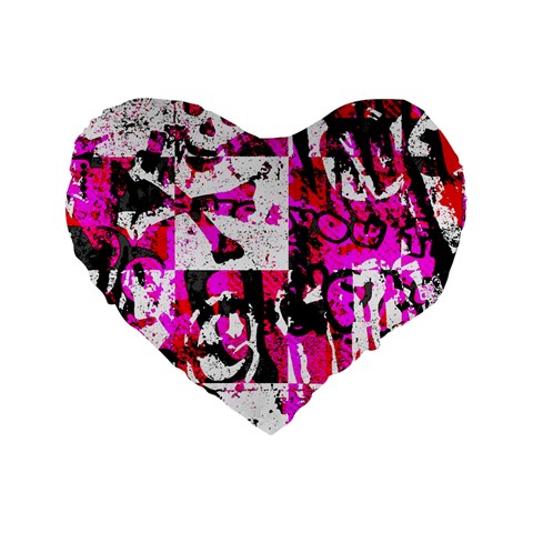 Pink Checker Graffiti Standard 16  Premium Flano Heart Shape Cushion  from ArtsNow.com Front
