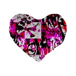 Pink Checker Graffiti Standard 16  Premium Flano Heart Shape Cushion 