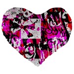 Pink Checker Graffiti Large 19  Premium Flano Heart Shape Cushion