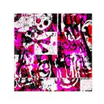 Pink Checker Graffiti Small Satin Scarf (Square)