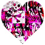 Pink Checker Graffiti Wooden Puzzle Heart