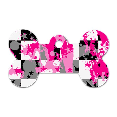 Pink Star Splatter Dog Tag Bone (Two Sides) from ArtsNow.com Front