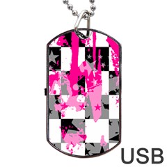 Pink Star Splatter Dog Tag USB Flash (Two Sides) from ArtsNow.com Front